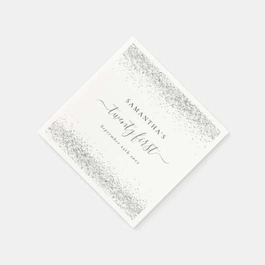 Serviette En Papier Silver Parties scintillant Nom Date Vingt Première (Coin)