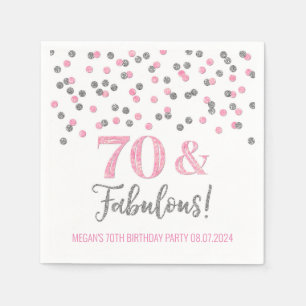 Serviette En Papier Silver Pink Confetti 70 & Fabulous