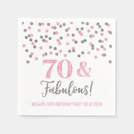 Serviette En Papier Silver Pink Confetti 70 & Fabulous (Devant)