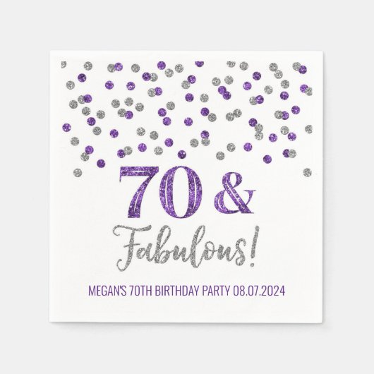 Serviette En Papier Silver Purple Confetti 70 & Fabuleux (Devant)