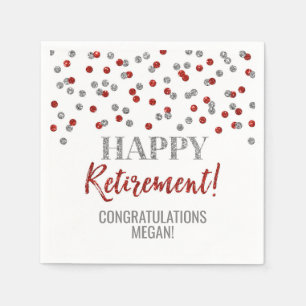 Serviette En Papier Silver Red Confetti joyeuse retraite