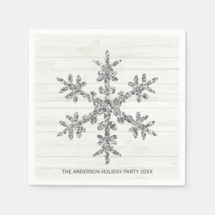 Serviette En Papier Silver Snowflake Élégant Chic Fête