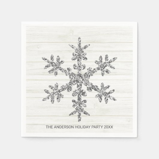 Serviette En Papier Silver Snowflake Élégant Chic Fête (Devant)