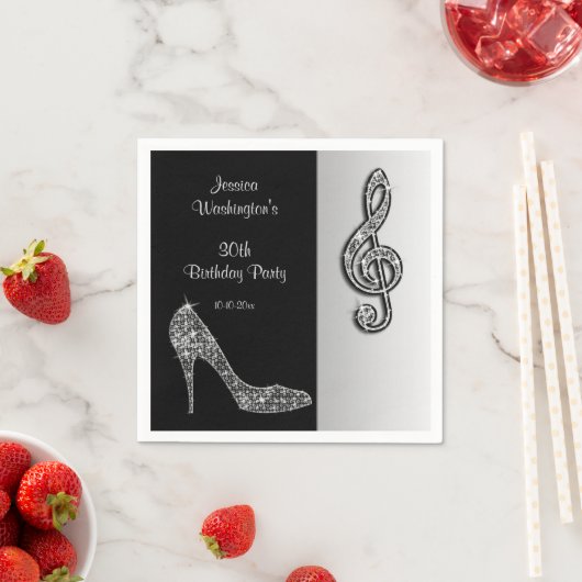 Serviette En Papier Silver Stiletto & Treble Cleft Anniversaire (En situation)