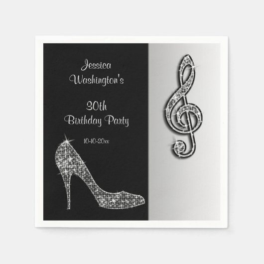Serviette En Papier Silver Stiletto & Treble Cleft Anniversaire (Devant)
