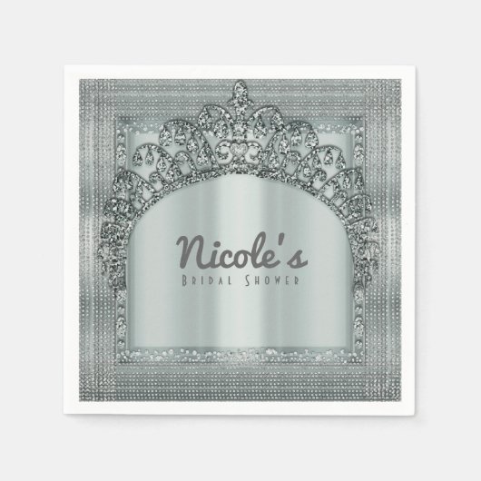 Serviette En Papier Silver Tiara Crown & Diamond Bling Party Élégant (Devant)