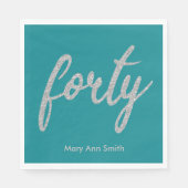 Serviette En Papier Silver Turquoise 40 Anniversaire Parties scintilla (Devant)
