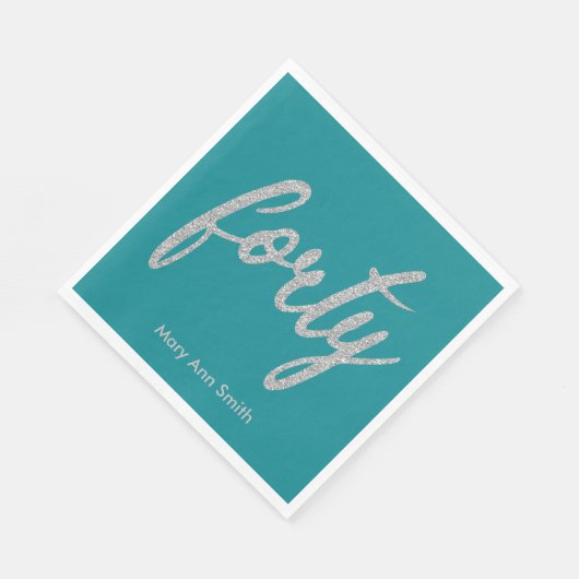 Serviette En Papier Silver Turquoise 40 Anniversaire Parties scintilla (Coin)