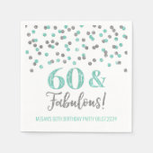 Serviette En Papier Silver Turquoise Confetti 60 & Fabuleux (Devant)