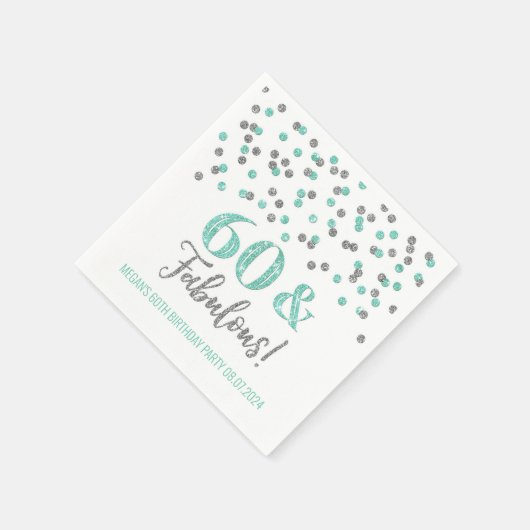 Serviette En Papier Silver Turquoise Confetti 60 & Fabuleux (Coin)