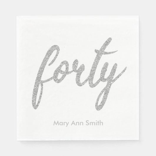 Serviette En Papier Silver White 40 Anniversaire Parties scintillant d (Devant)