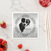 Serviette En Papier Silvery White Bride & Groom Silhouette Napkins (En situation)