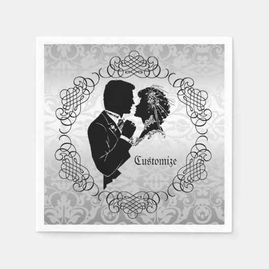 Serviette En Papier Silvery White Bride & Groom Silhouette Napkins (Devant)