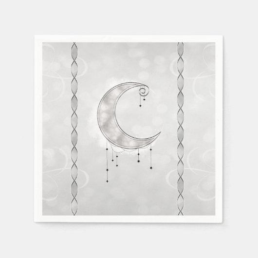 Serviette En Papier Silvery White Crescent Moon Stars (Devant)