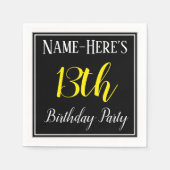 Serviette En Papier Simple, 13ème fête d'anniversaire avec nom personn (Devant)