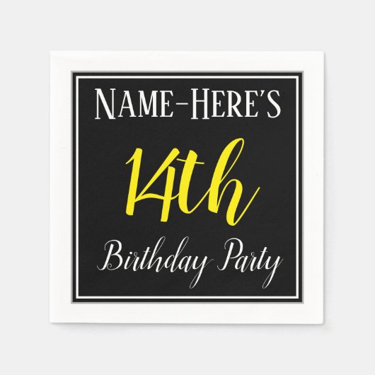 Serviette En Papier Simple, 14e fête d'anniversaire avec nom personnal (Devant)