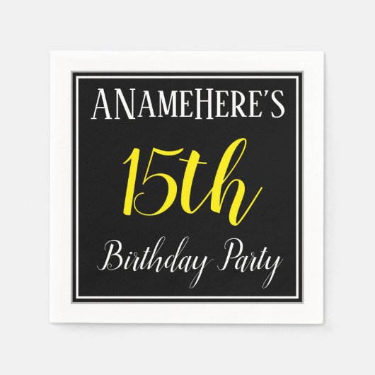 Serviette En Papier Simple, 15e fête d'anniversaire avec nom personnal (Devant)