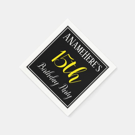 Serviette En Papier Simple, 15e fête d'anniversaire avec nom personnal (Coin)