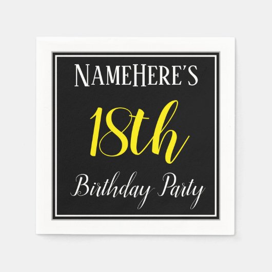 Serviette En Papier Simple, 18e fête d'anniversaire avec nom personnal (Devant)