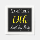 Serviette En Papier Simple, 19e fête d'anniversaire avec nom personnal (Devant)