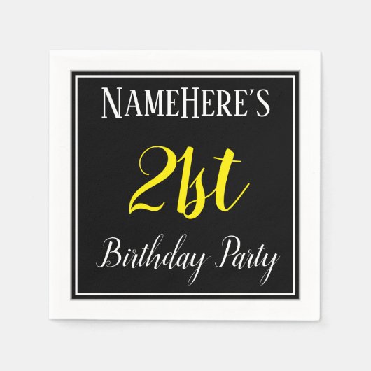 Serviette En Papier Simple, 21e fête d'anniversaire avec nom personnal (Devant)
