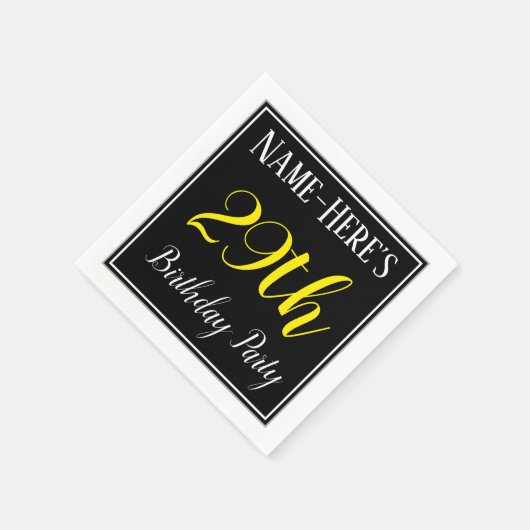 Serviette En Papier Simple, 29ème fête d'anniversaire avec nom personn (Coin)