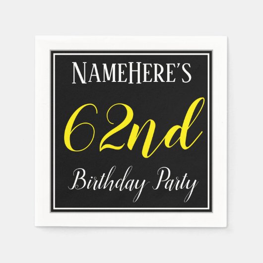 Serviette En Papier Simple, 62e fête d'anniversaire avec nom personnal (Devant)