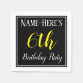 Serviette En Papier Simple, 6e fête d'anniversaire avec nom personnali (Devant)
