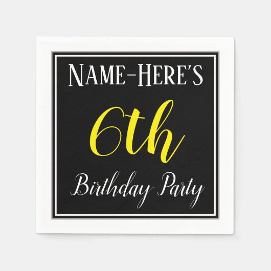 Serviette En Papier Simple, 6e fête d'anniversaire avec nom personnali (Devant)