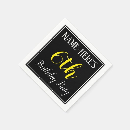 Serviette En Papier Simple, 6e fête d'anniversaire avec nom personnali (Coin)