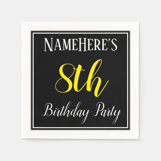 Serviette En Papier Simple, 8e fête d'anniversaire avec nom personnali (Devant)