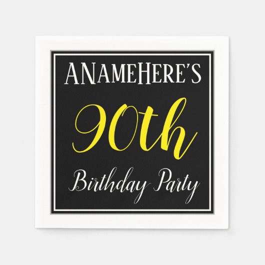 Serviette En Papier Simple, 90e fête d'anniversaire avec nom personnal (Devant)