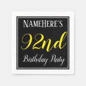 Serviette En Papier Simple, 92e fête d'anniversaire avec nom personnal (Devant)