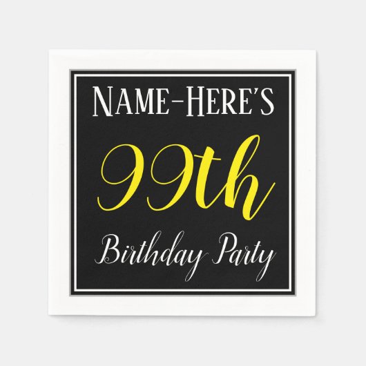 Serviette En Papier Simple, 99e fête d'anniversaire avec nom personnal (Devant)