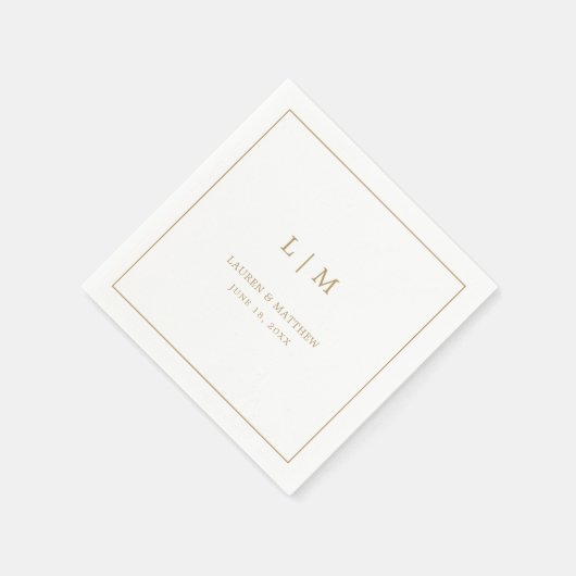 Serviette En Papier Simple Antique Or Monogramme Mariage élégant (Coin)