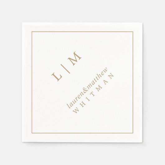 Serviette En Papier Simple Antique Or Monogramme Mariage élégant (Devant)