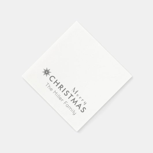 Serviette En Papier Simple Argent Joyeux Noël Nom de famille (Coin)