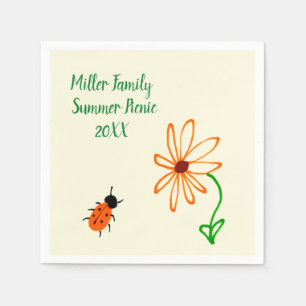 Serviette En Papier Simple Art Orange Flower et Bug Family Réunion