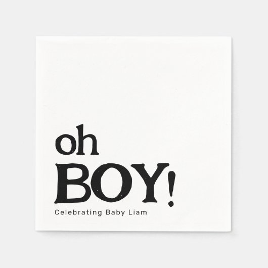 Serviette En Papier Simple Baby shower mignon noir et blanc Oh garçon (Devant)