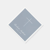Serviette En Papier Simple Baptême Croix Bleu Poussiéreux Script (Coin)