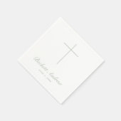 Serviette En Papier Simple Baptême Vert Sauge Écriture Croix (Coin)