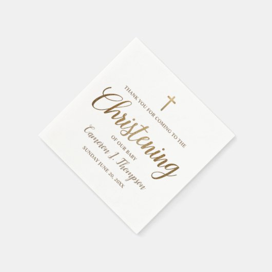 Serviette En Papier Simple Bébé Christening Gold Cross Script (Coin)
