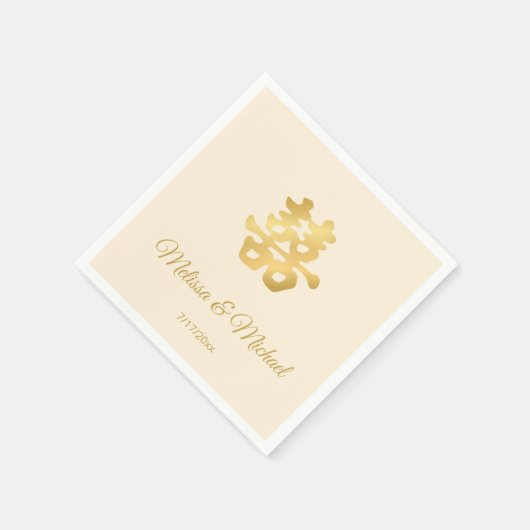 Serviette En Papier Simple Beige Gold Mariage chinois personnalisé (Coin)