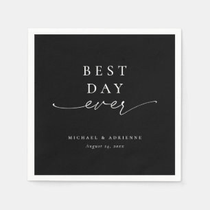 Serviette En Papier Simple Best Day Ever Calligraphie Mariage noir