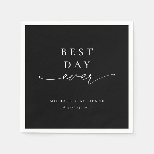 Serviette En Papier Simple Best Day Ever Calligraphie Mariage noir (Devant)