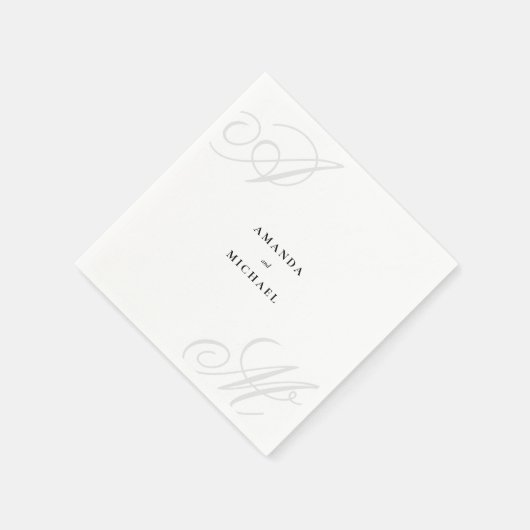Serviette En Papier Simple blanc moderne Edge élégant Mariage Monogram (Coin)