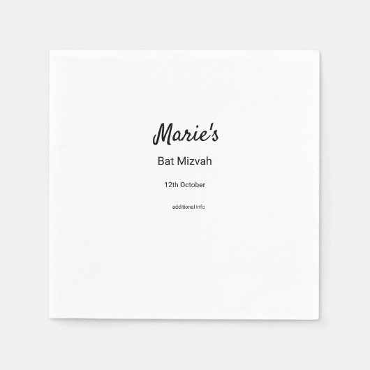 Serviette En Papier simple blanc noir classique edi bat mitzvah (Devant)