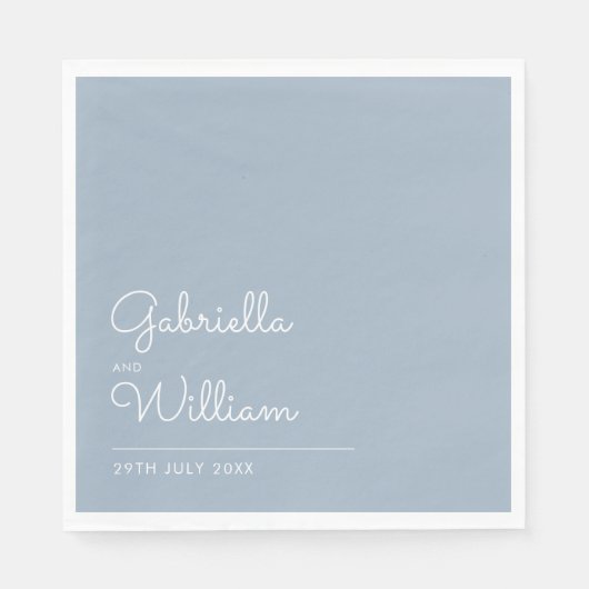 Serviette En Papier Simple Bleu Poussiéreux et Écriture Blanche (Devant)