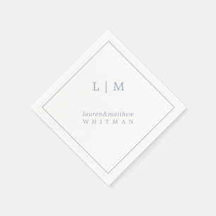 Serviette En Papier Simple Bleu Poussiéreux Monogramme Élégant Mariage