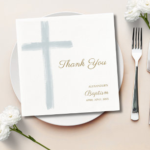 Serviette En Papier Simple Blue Cross Merci Baptême